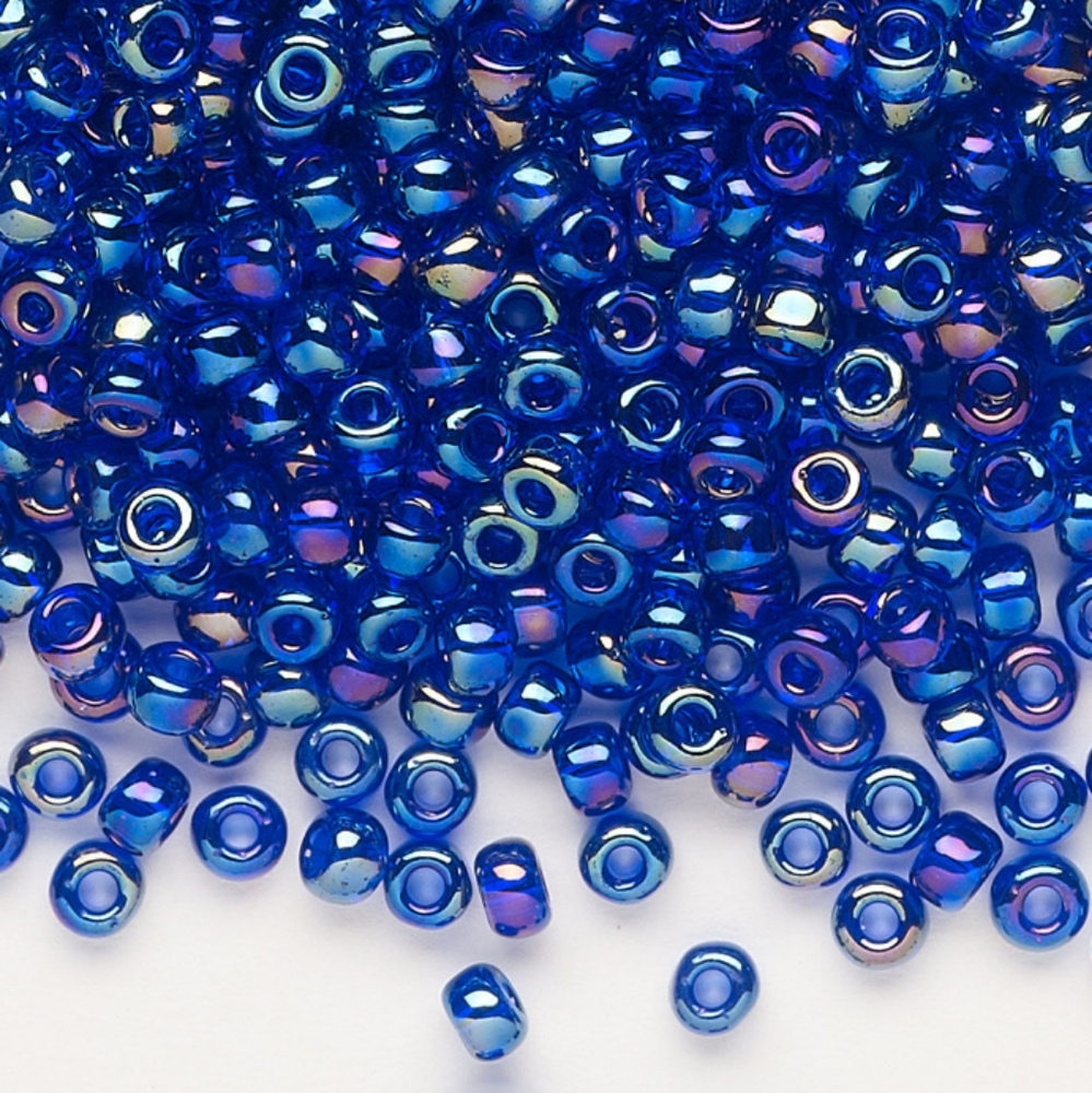 3/$15 Dyna-Mites Glass Seed Bead #6 Round 5312SB Transparent Rainbow Iris Blue